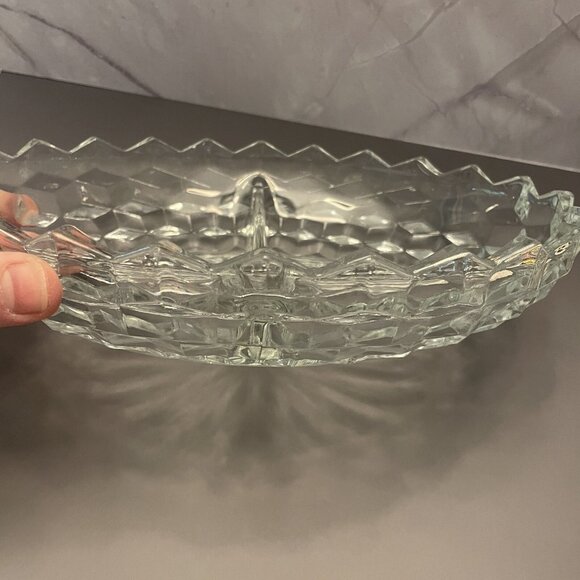 VINTAGE AMERICAN FOSTORIA CLEAR CUBIST DIVIDED RELISH/VEGETABLE OVAL DISH  10" - Picture 4 of 6